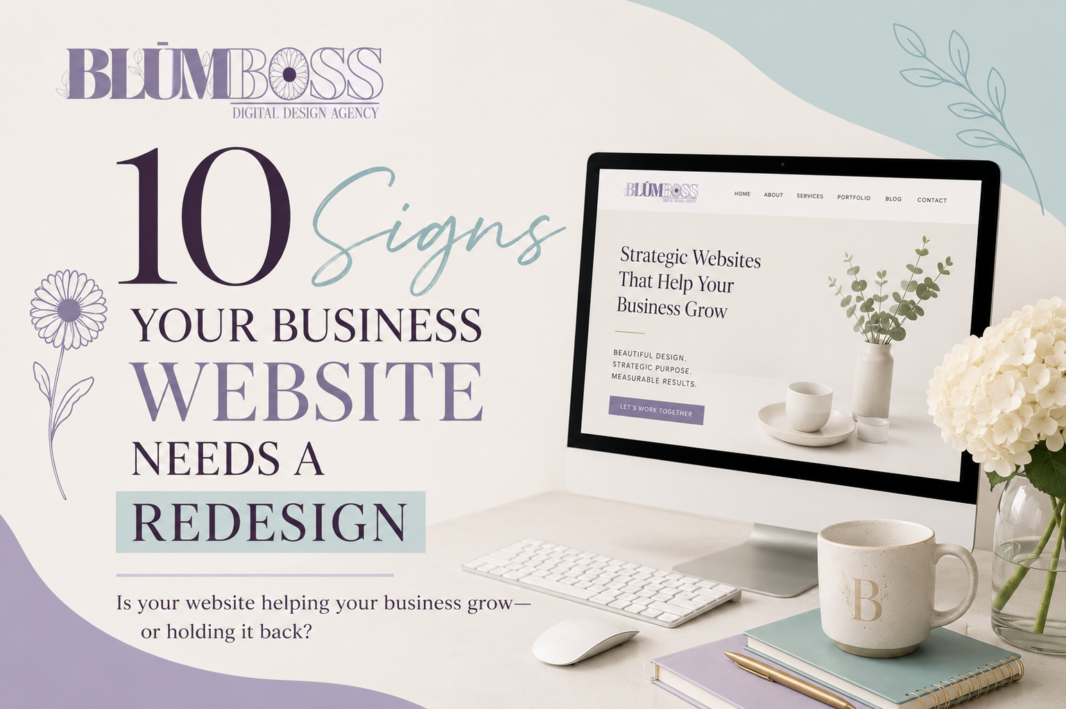 Business website displayed on a desktop computer, representing signs your website needs a redesign